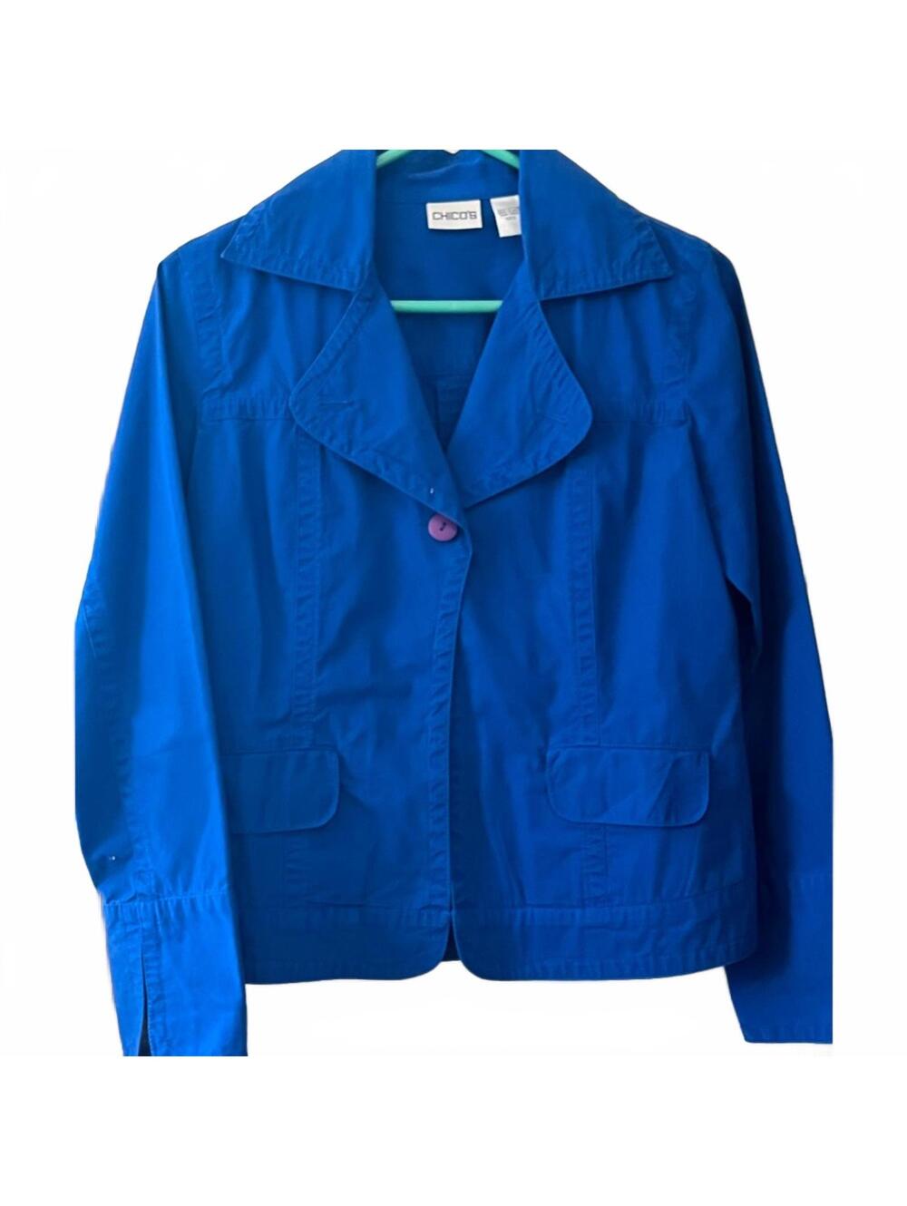 Chico’s Vibrant Blue Blazer Structured Career Jacket 100% Cotton